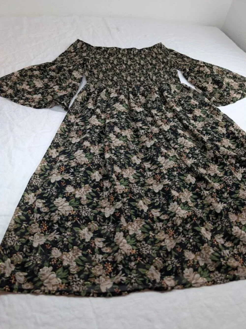 Mafadeny women's size Medium black floral off the shoulder short dress B18 - Picture 2 of 8